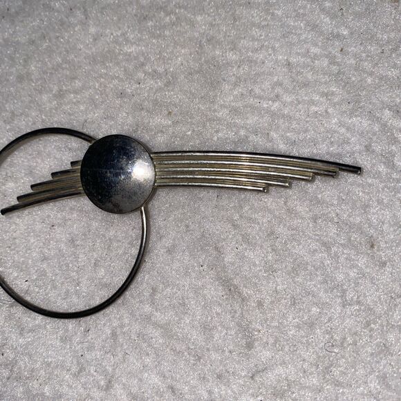VINTAGE Astro Star Trek Brooch DESIGNER ART DECO GEOMETRIC 70s Silver Retro - Picture 3 of 4